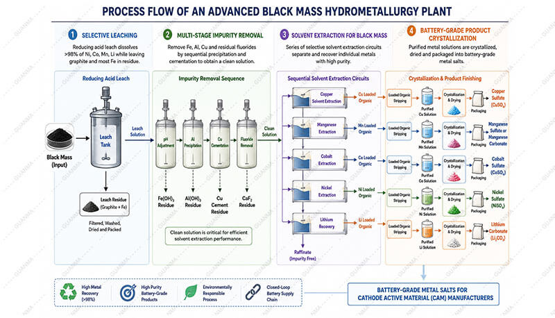 Process Flow of Black Mass Hydrometallurgy Plant